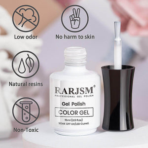 RARJSM gel polish safety features - low odor non-toxic natural resins no harm to skin TPO HEMA free certified
