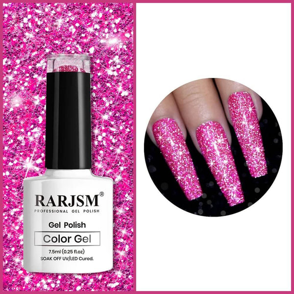 Neon Pink Sparkle Color Dark Purple Sparkle Color | RARJSM ®Reflective Glitter Gel Nail Polish | 7.5ml #409 - RARJSM