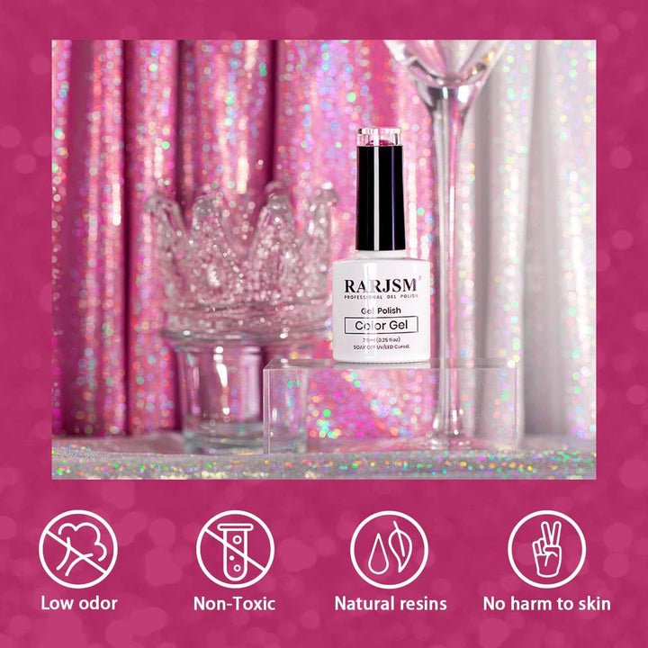 Neon Pink Sparkle Color Dark Purple Sparkle Color | RARJSM ®Reflective Glitter Gel Nail Polish | 7.5ml #409