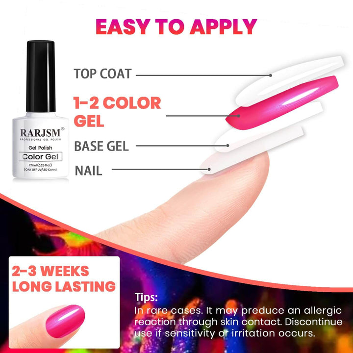 Neon Rainbow Series 2-in-1 Thread pearl gel nail polish 6 Colors Set 7.5ml