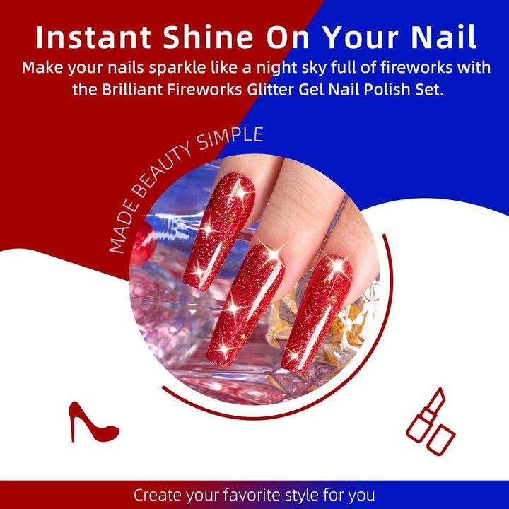 ✨NEW IN🔥RARJSM ® 6 Colors Brilliant fireworks Glitter Gel Nail Polish Set | 6pcs 7.5ml