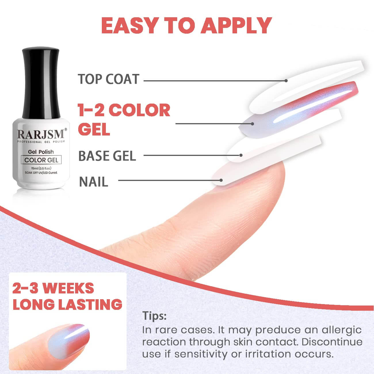 RARJSM® Orange to White Color Changing Thread pearl gel nail polish