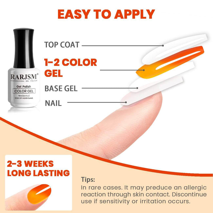 RARJSM ® Orange to Yellow Temperature color changing gel nail polish