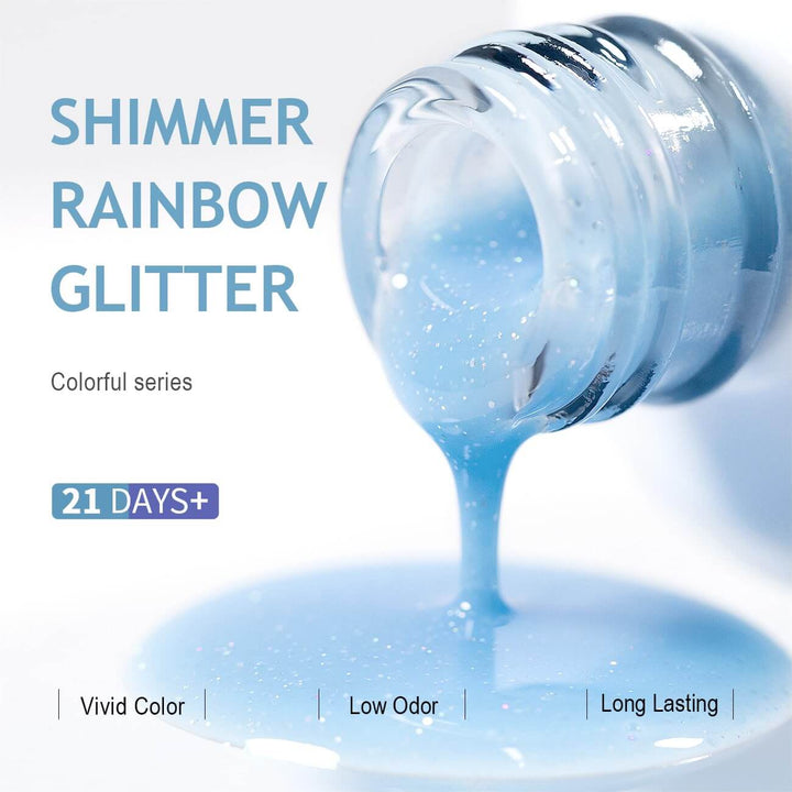 RARJSMPastel Blue Sparkle Rainbow Shimmer Gel Nail Polish 15ml #756$9.99