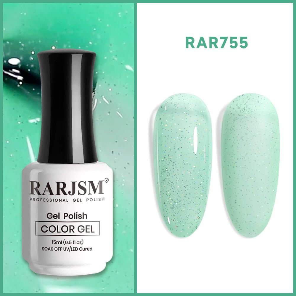 RARJSMPastel Green Sparkle Rainbow Shimmer Gel Nail Polish 15ml #755$9.99