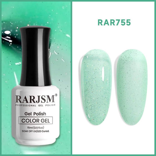 RARJSMPastel Green Sparkle Rainbow Shimmer Gel Nail Polish 15ml #755$9.99