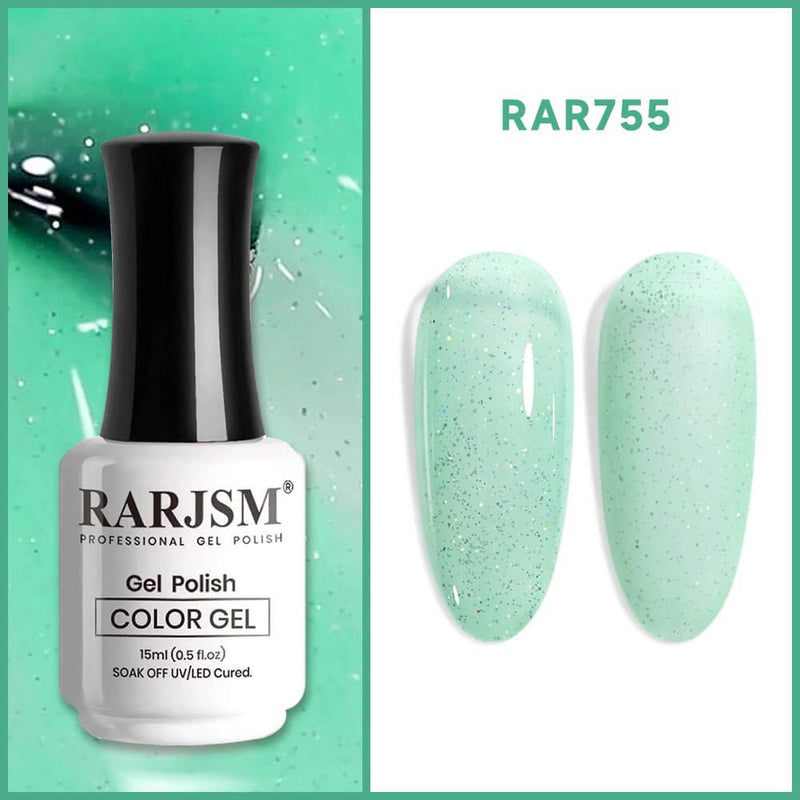 RARJSMPastel Green Sparkle Rainbow Shimmer Gel Nail Polish 15ml #755$9.99