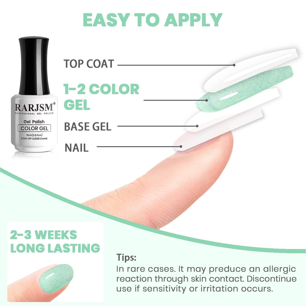 RARJSMPastel Green Sparkle Rainbow Shimmer Gel Nail Polish 15ml #755$9.99