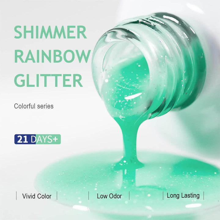 RARJSMPastel Green Sparkle Rainbow Shimmer Gel Nail Polish 15ml #755$9.99