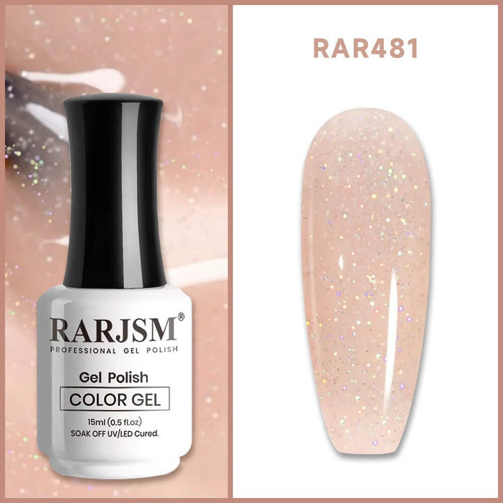 RARJSM ® Peach Pink Rainbow Shimmer Gel Nail Polish 15ml #481