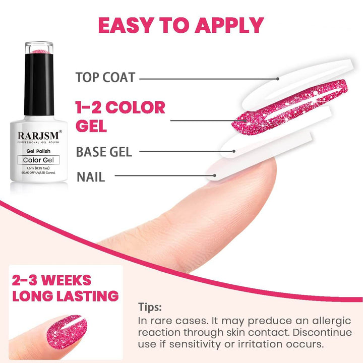 Pink Sparkle Color | RARJSM ®Reflective Glitter Gel Nail Polish | 7.5ml #270