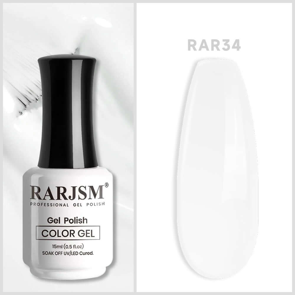RARJSM Pure White RAR34 gel polish bottle 15ml with creamy opaque finish swatch professional formula
