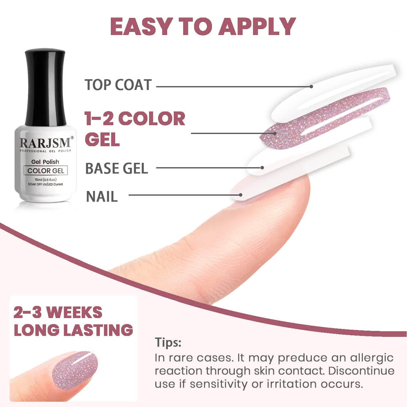 RARJSM ® Purple Pink Rainbow Shimmer Gel Nail Polish 15ml #533