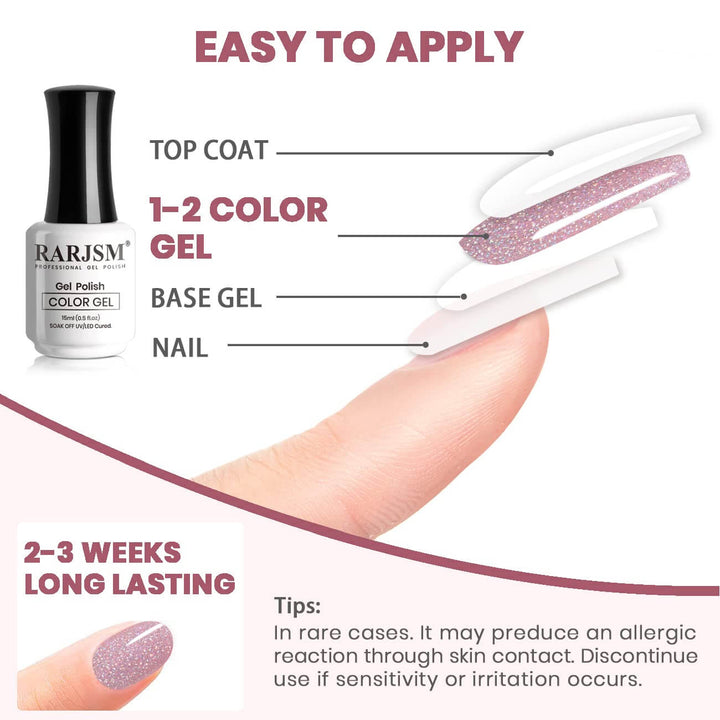 RARJSM ® Purple Pink Rainbow Shimmer Gel Nail Polish 15ml #533