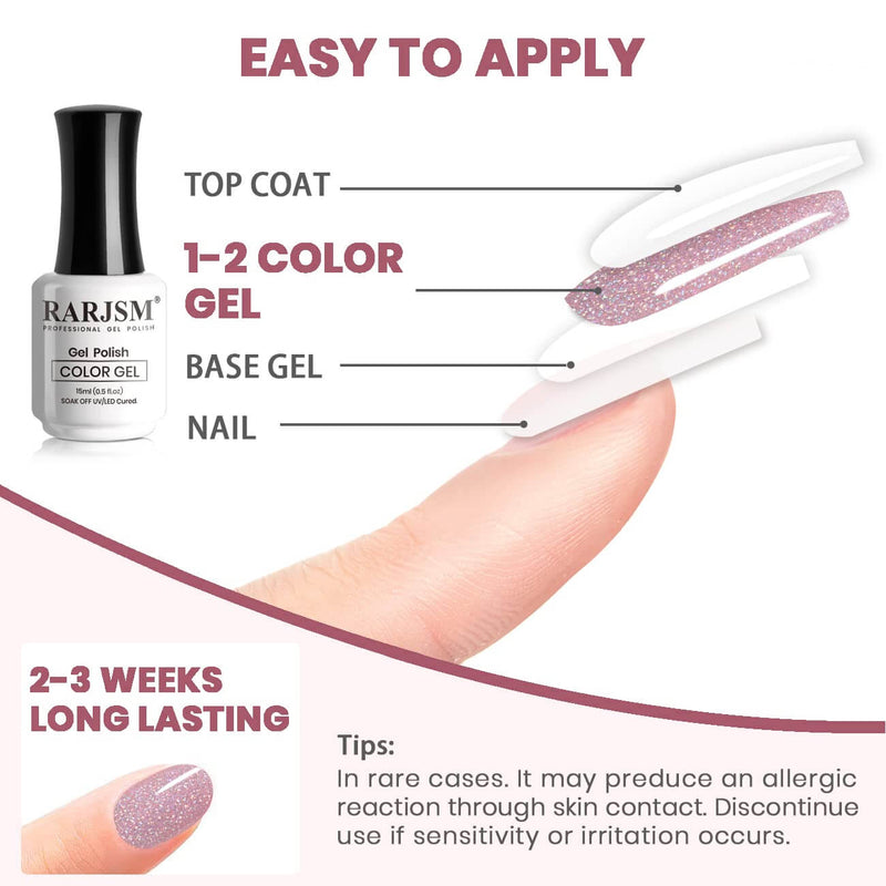 RARJSM ® Purple Pink Rainbow Shimmer Gel Nail Polish 15ml #533