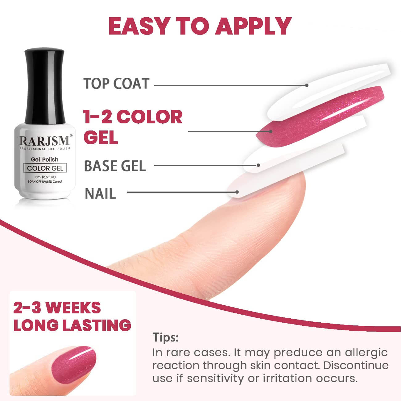 RARJSM ®Purple Red Rainbow Shimmer Gel Nail Polish 15ml #542