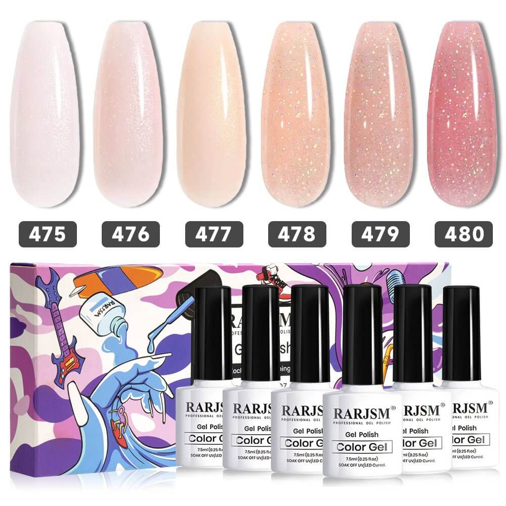RARJSM ®Rainbow Glitter 6 Colors Shimmer Gel Nail Polish Set 7.5ml