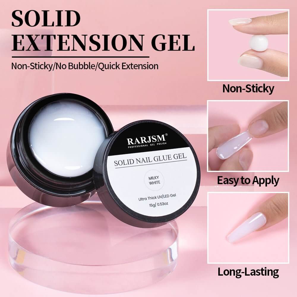 RARJSM ® 5D Non-stick Hand Nail Model Gel | Milky White Solid Building Extension Nail Gel | 15ml