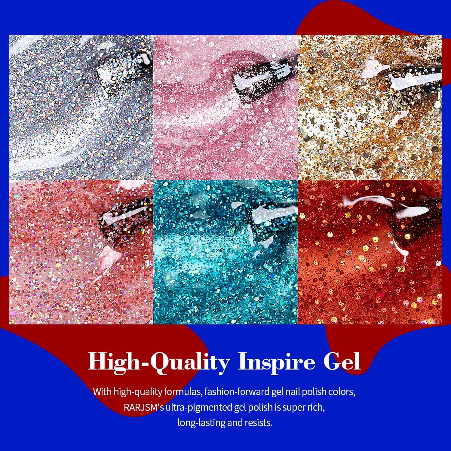 RARJSM ® 6 Colors Diamond Sparkly Glitter Gel Nail Polish Set | 6pcs 7.5ml