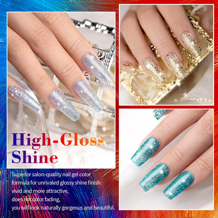 RARJSM ® 6 Colors Diamond Sparkly Glitter Gel Nail Polish Set | 6pcs 7.5ml