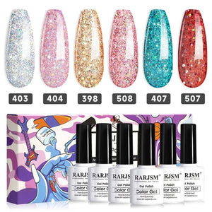 RARJSM ® 6 Colors Diamond Sparkly Glitter Gel Nail Polish Set | 6pcs 7.5ml