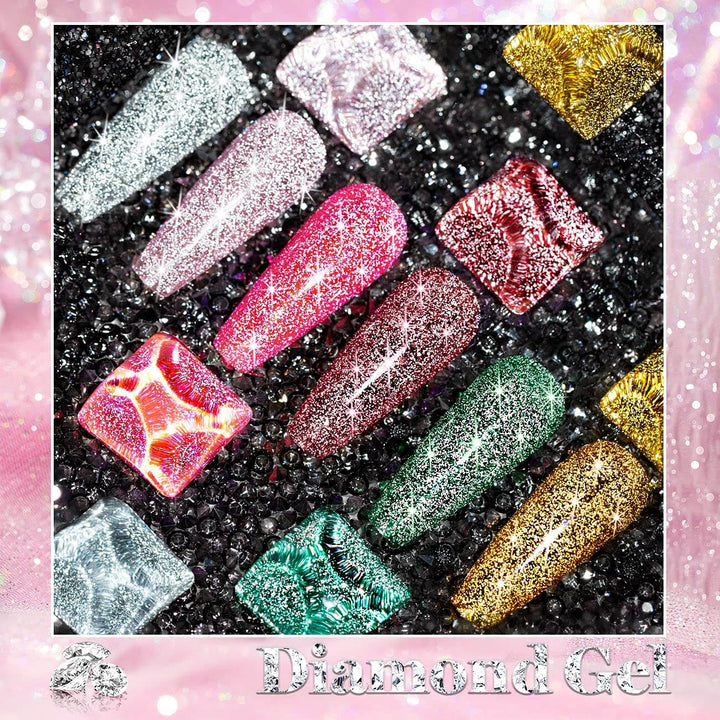 RARJSM ® 6 Colors Explosion Diamond Reflective Glitter Nail Gel Set| 7.5ml 6pcs