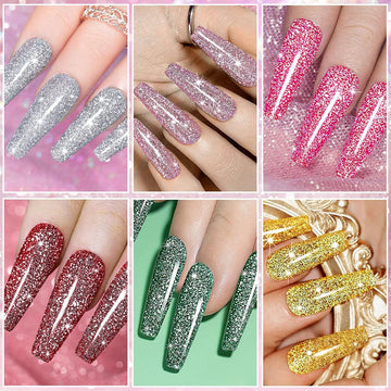 Ultra-dense diamond glitter gel polish manicure coffin nails silver pink fuchsia wine emerald gold sparkle 21 days lasting