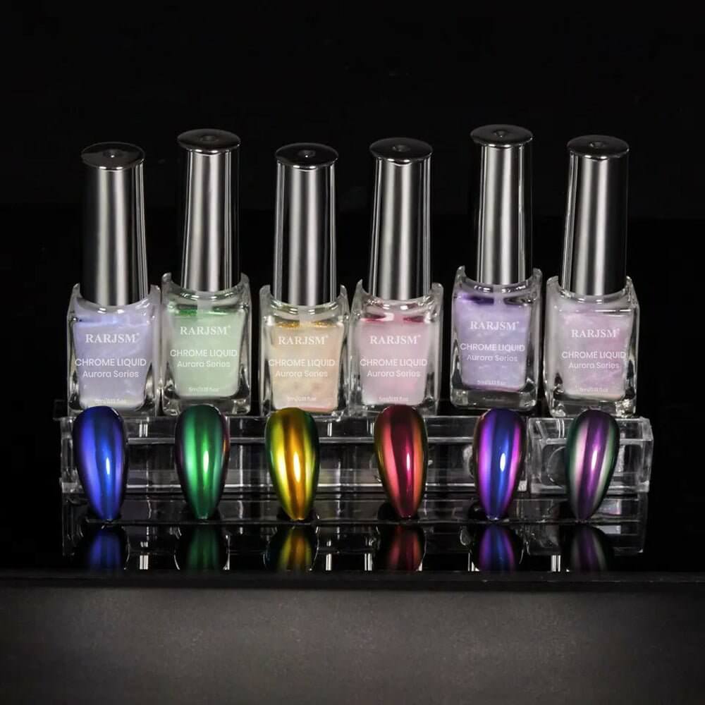 Chrome Gel Nails Rose Gold Champagne Rainbow Color Options