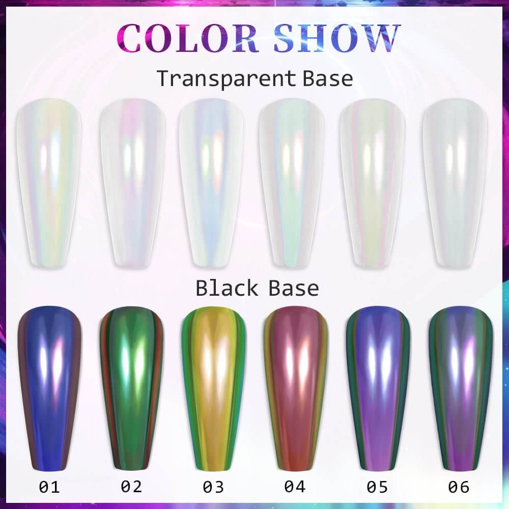 6 Piece Chrome Nail Powder Kit with Applicators 5ml Each Bottle