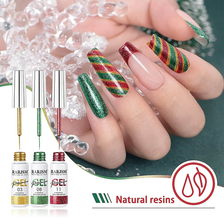 RARJSM ® Christmas 6 Colors Glitter Nail Art Gel Liner Painting Nail Gel Polish Set｜8ml 6pcs - RARJSM