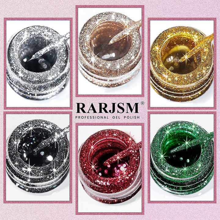 RARJSM ® Christmas 6 Colors Glitter Nail Art Gel Liner Painting Nail Gel Polish Set｜8ml 6pcs
