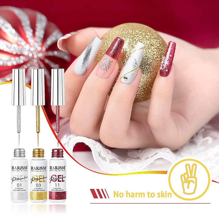 RARJSM ® Christmas 6 Colors Glitter Nail Art Gel Liner Painting Nail Gel Polish Set｜8ml 6pcs