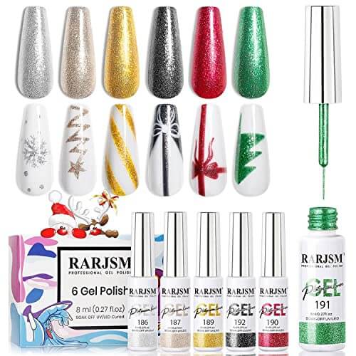 RARJSM ® Christmas 6 Colors Glitter Nail Art Gel Liner Painting Nail Gel Polish Set｜8ml 6pcs
