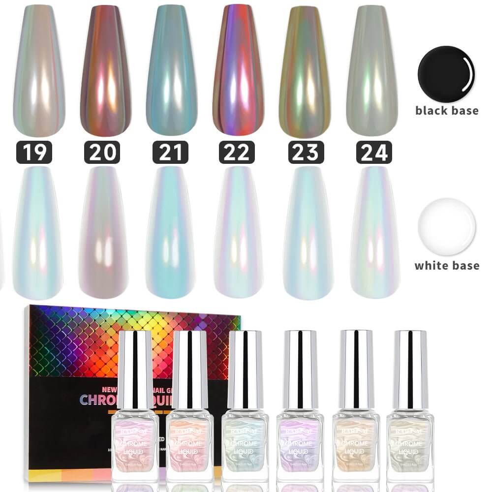Chrome Pearl Nails Liquid Chrome Powder Kit 6 Colors 5ml Set