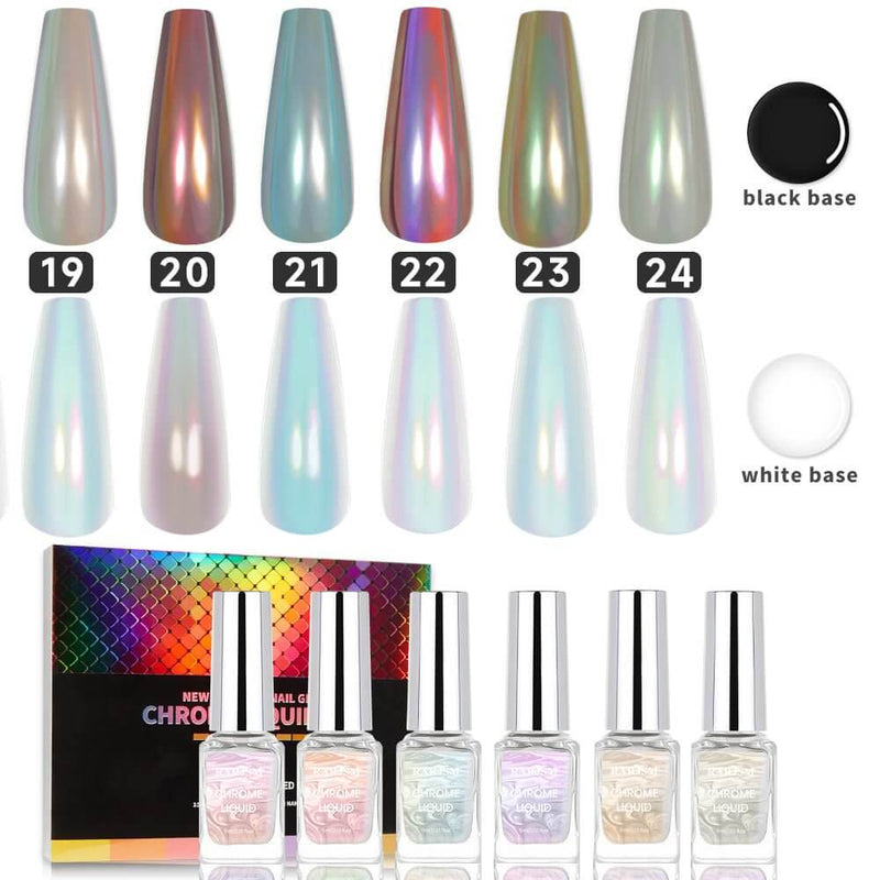 Chrome Pearl Nails Liquid Chrome Powder Kit 6 Colors 5ml Set