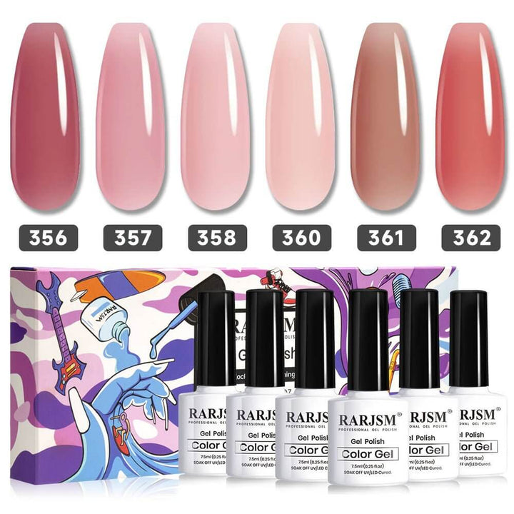 RARJSM ®Classic Color Gel Set | 6 Colors Nude Purple Gel Polish Set | 7.5ml 6pcs