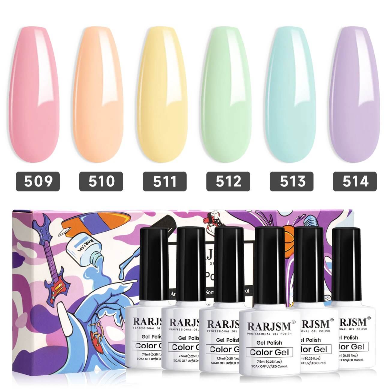 RARJSM ®Classic Color Gel Set | 6 Colors Rainbow Spring Summer Ice Cream Set | 7.5ml 6pcs