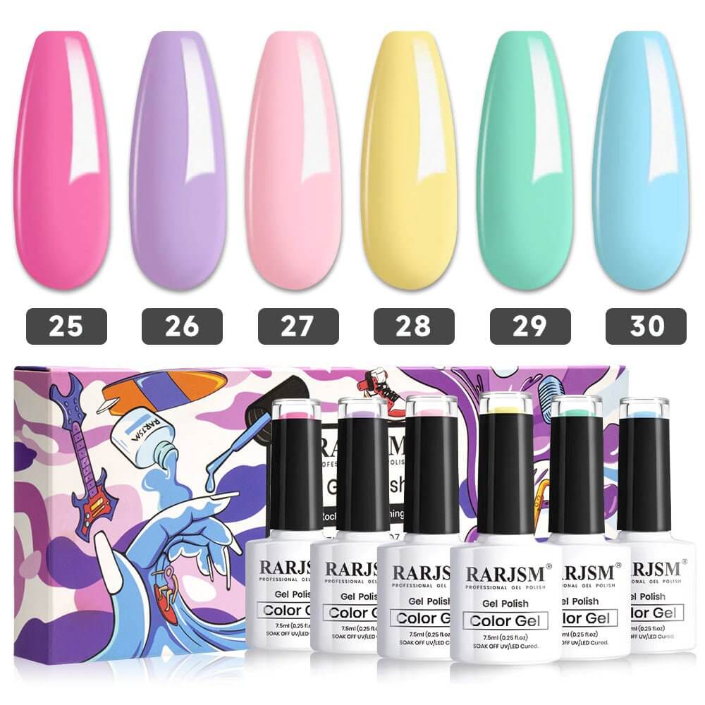 RARJSM ®Classic Color Gel Set |Cotton Candy Gel Nail Polish Kit| Set of 6 Light Neon Colors| 7.5ml 6pcs