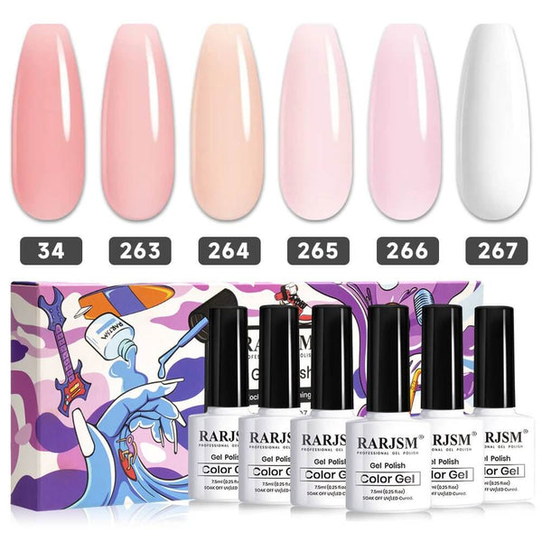 RARJSM ®Classic Color Gel Set | Nude Gel Polish for French Manicure| Set of 6 Transparent Colors| 7.5ml 6pcs