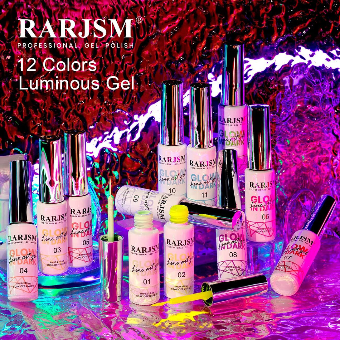 RARJSM ® Halloween 12 Colors Glow In The Dark Nail Art Gel Liner Polish Set｜8ml 12pcs