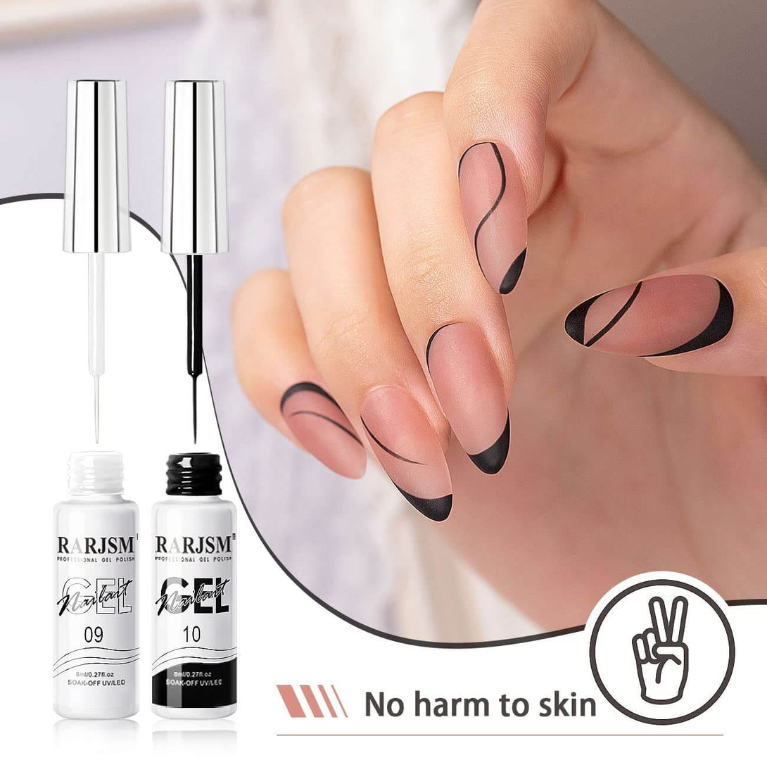 RARJSM ® Halloween Ghosts and Witches Classic Black and White Nail Art Gel Liner Painting Nail Gel Polish Set | 8ml 2pcs