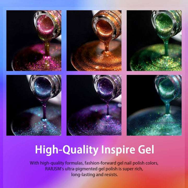 RARJSM ®Holographic Chameleon Gel Nail Polish 6 Colors Set 7.5ml - RARJSM