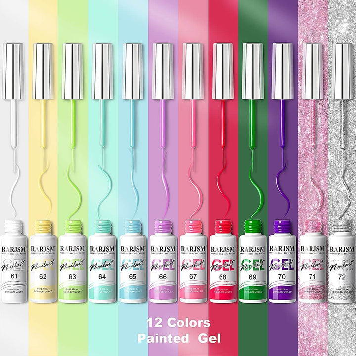 RARJSM ® Nail Art Gel Liner | 12 Colors Candy Color Painting Nail Gel Polish Set｜8ml 12pcs