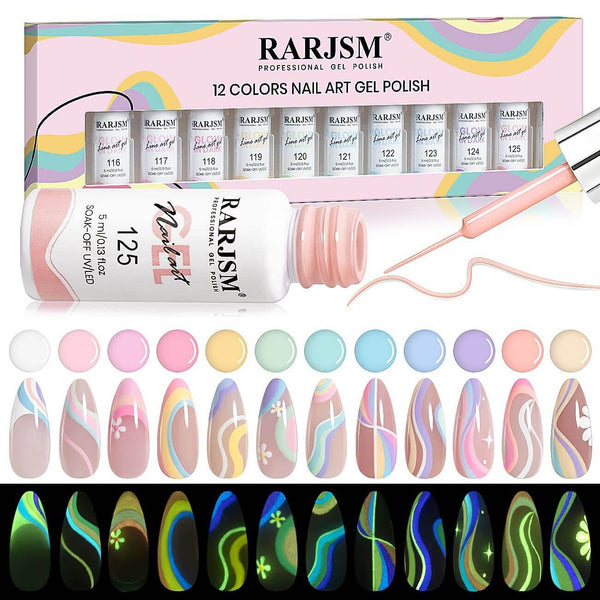 RARJSM ® Nail Art Gel Liner |12 Colors Glow in the Dark Painting Nail Gel Polish Set｜5ml 12pcs