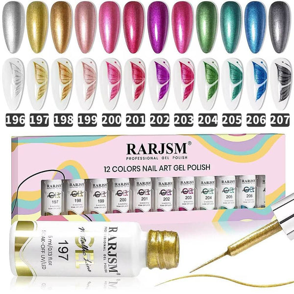 RARJSM ® Nail Art Gel Liner |12 Colors Metallic Glitter Painting Nail Gel Polish Set｜5ml 12pcs