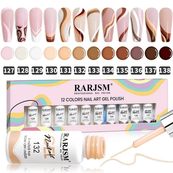 RARJSM ® Nail Art Gel Liner |12 Colors Nude Color Painting Nail Gel Polish Set｜5ml 12pcs