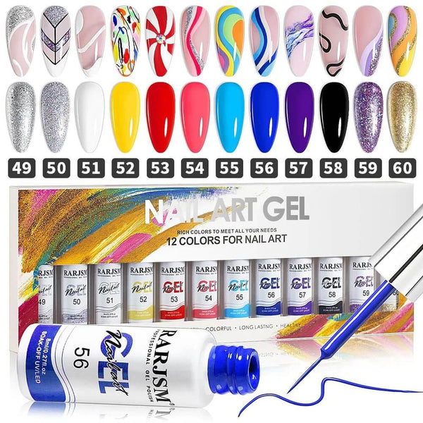RARJSM ® Nail Art Gel Liner | 12 Colors Primary Color Painting Nail Gel Polish Set｜8ml 12pcs