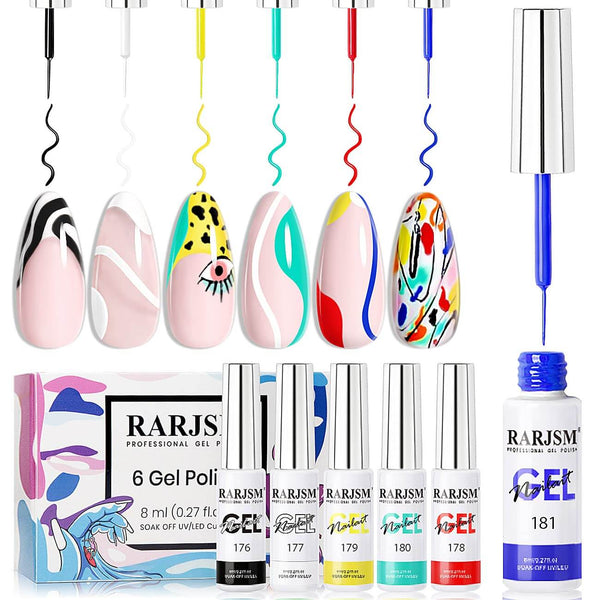 RARJSM ® Nail Art Gel Liner | 6 Classic Colors Pastel Color Painting Nail Gel Polish Set｜8ml 6pcs