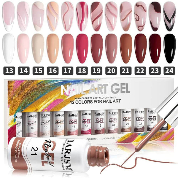 RARJSM ® Nail Art Gel Liner |Autumn Winter Collection | 12 Colors Nude Color Painting Nail Gel Polish Set｜5ml 12pcs
