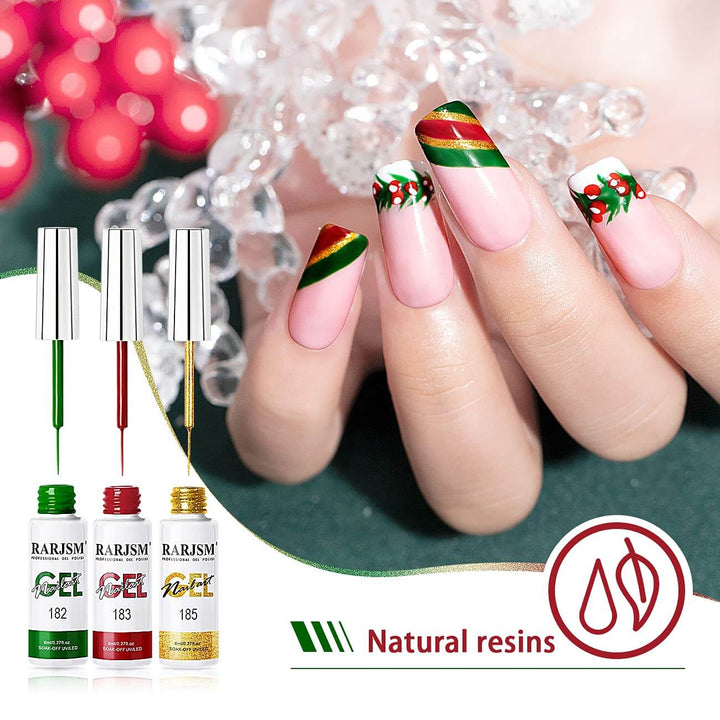 RARJSM ® Nail Art Gel Liner| Christmas Collection | 6 Colors Glitter Painting Nail Gel Polish Set｜8ml 6pcs
